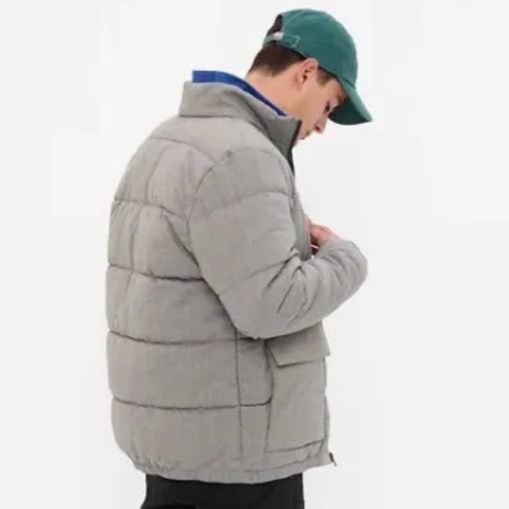 Gap Men Gray Glen Plaid Quilted Insulated Puffer Jacket Pockets Primaloft M $168 - Picture 2 of 5